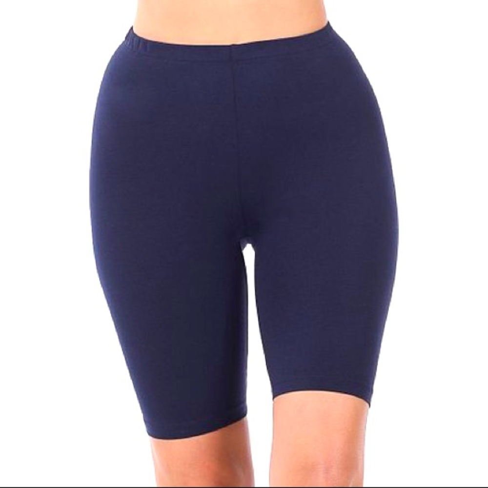 Cotton Navy Bike Shorts high rise